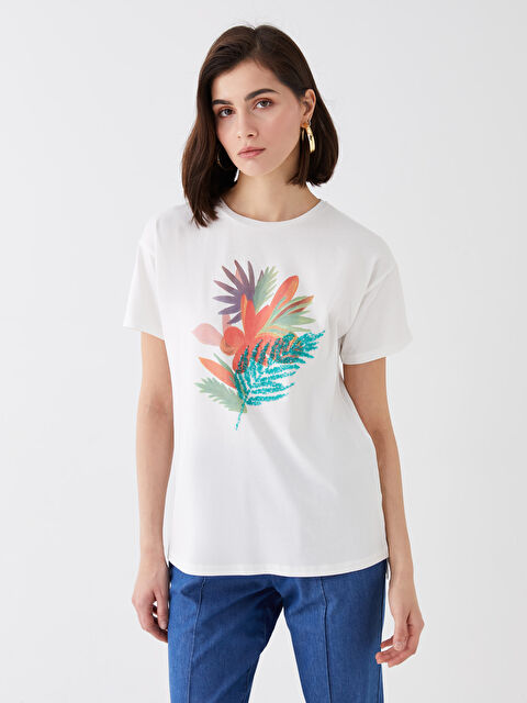 LCWAIKIKI Classic Crew Neck Printed Short Sleeve Women's T-Shirt - S39984Z8-FEW