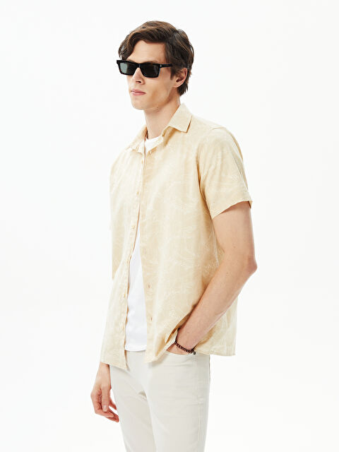 XSIDE قميص رجالي بوبلين بنقشة وأكمام قصيرة وقصة عادية - S3AA21Z8-LQB