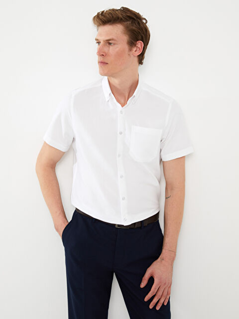 LCW BUSINESS Slim Fit Short Sleeve Oxford Men Shirt - S3AA74Z8-JYX