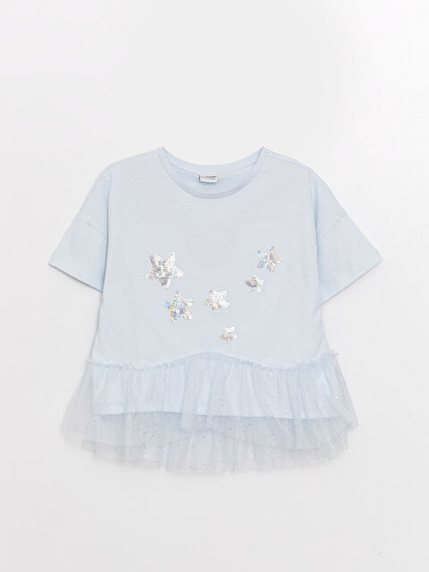 LCW Kids Crew Neck Sequined Short Sleeve Girls' T-Shirt - S3AC34Z4-SZH