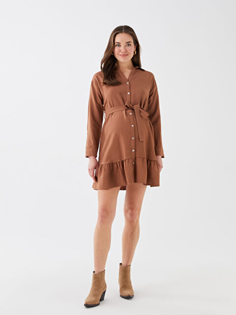 LCWAIKIKI Maternity Gömlek Yaka Düz Uzun Kollu Hamile Elbise - S3AD27Z8-V54