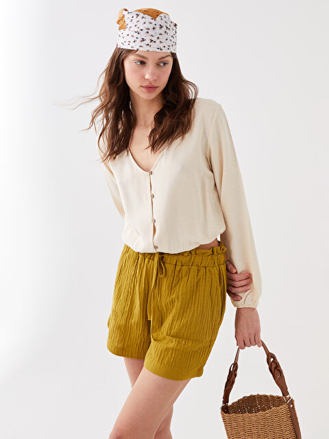 LCW Vision V Neck Straight Long Sleeve Linen Blend Women's Blouse - S3AD69Z8-R9J