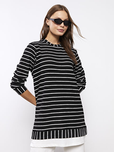 LCWAIKIKI Classic Crew Neck Striped Long Sleeve Oversize Women's Tunic - S3AD93Z8-LEG