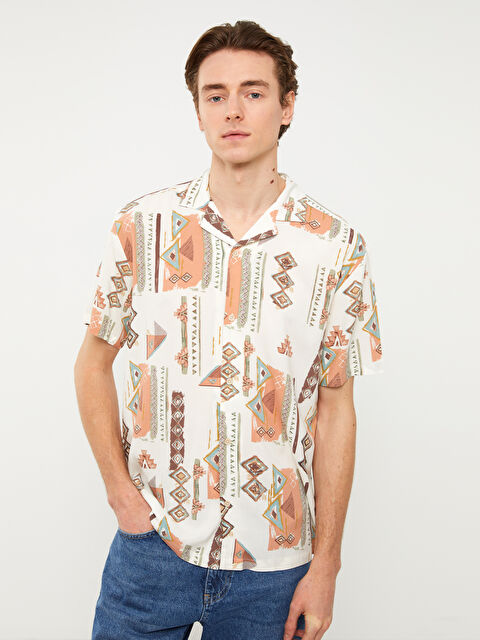 XSIDE Regular Fit Short Sleeve Patterned Viscose Men's Shirt - S3AH66Z8-F9C