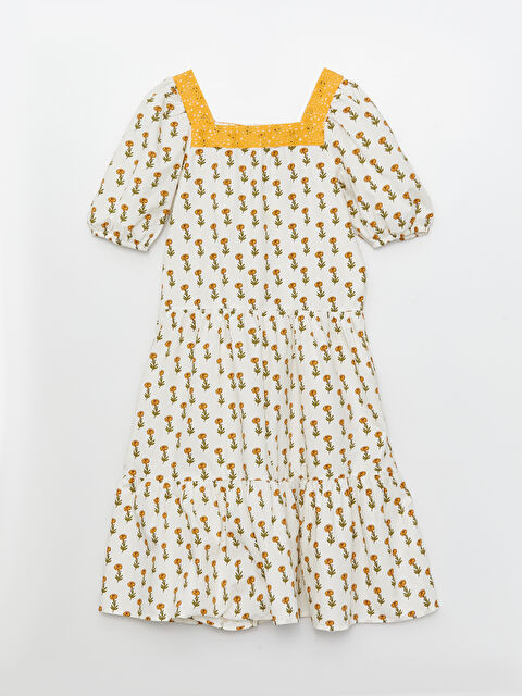 LCW Kids Square Neck Patterned Short Sleeve Poplin Girl Dress - S3AJ71Z4-LRB