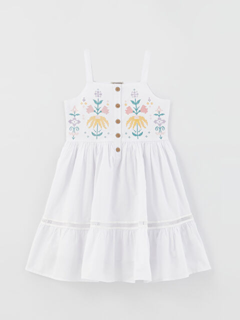 LCW Kids Square Neck Embroidered Strappy Poplin Girl Dress - S3AL63Z4-R9K