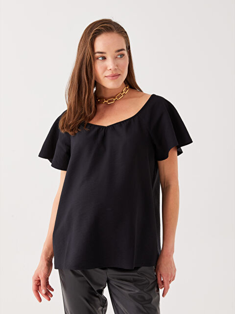 LCWAIKIKI Maternity بلوزة ياقة سلاش سادة كم قصير للحوامل - S3AL70Z8-CVL