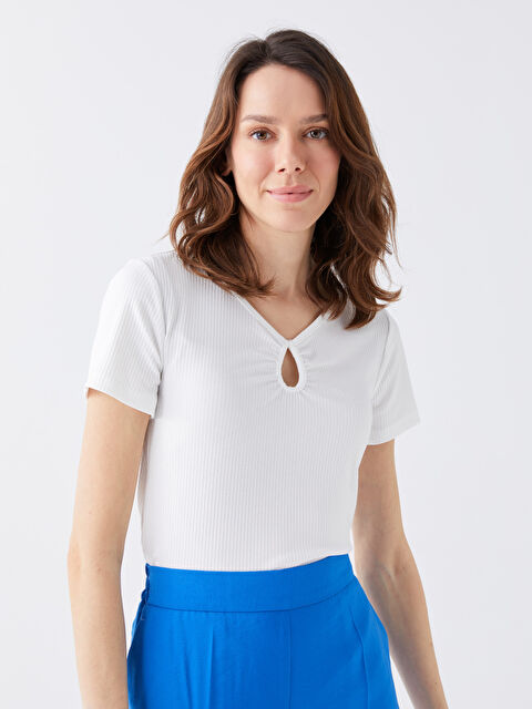 LCWAIKIKI Classic Women's V-Neck Straight Short Sleeve Blouse - S3AL99Z8-FEW