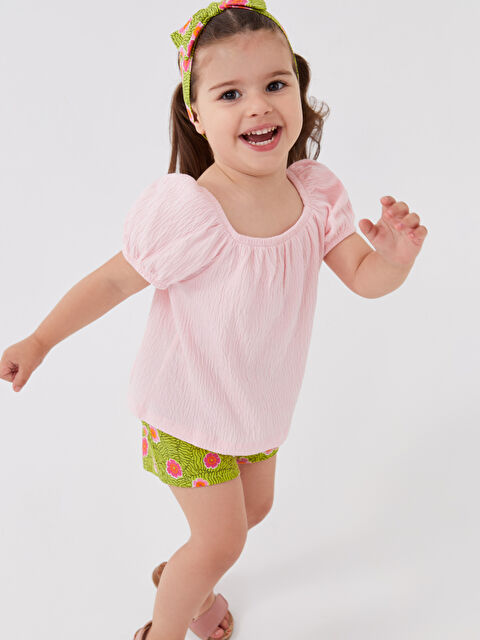 LCW baby Square Collar Short Sleeve Baby Girl 3-Piece Set - S3AP41Z1-FVB