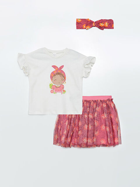 LCW baby Crew Neck Short Sleeve Printed Baby Girl 3-Piece Set - S3AP52Z1-R9J