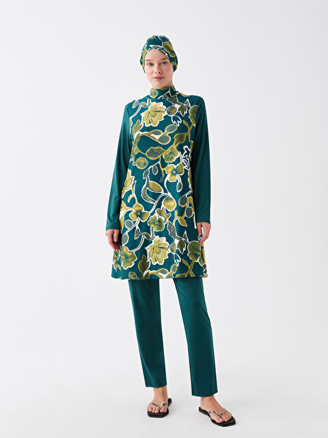 LCW DREAM Dik Yaka Desenli Kadın Tesettür Mayo Takımı