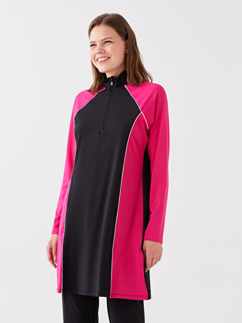 LCW DREAM Dik Yaka Renk Bloklu Uzun Kollu Kadın Tesettür Mayo Üst - S3AV82Z8-CVL