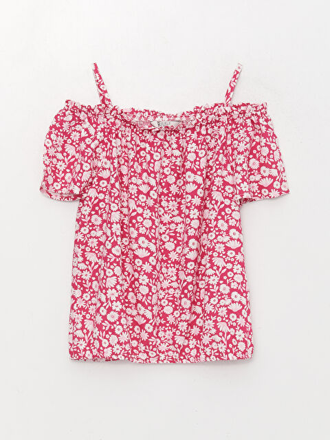 LCW Kids Blouse Courte à Col Carré Imprimée à Manches Courtes pour Filles - S3AV99Z4-F9C