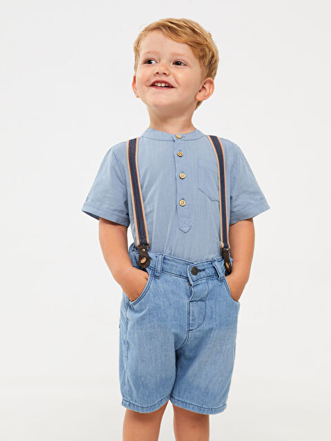 LCW baby قميص بياقة مندرين كم قصير للأولاد الرضع - S3AY02Z1-GLL