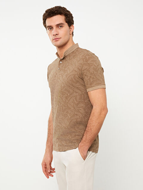 SOUTHBLUE Grandad Collar Short Sleeve Patterned Pique Men's T-Shirt - S3BA99Z8-SXL