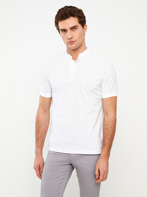 LCWAIKIKI Classic Grandad Collar Short Sleeve Patterned Pique Men's T-Shirt - S3BB00Z8-Q6K