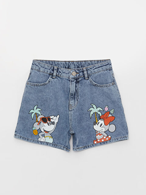 LCW Kids Minnie and Mickey Mouse Printed Girls' Jean Shorts - S3BB44Z4-502