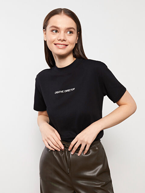 LCW Modest Stand Up Collar Printed Short Sleeve Cotton Women's Tunic - S3BD27Z8-RQN