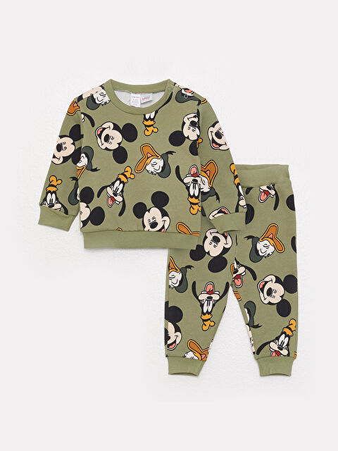 LCW baby سويت شيرت و بنطلون رياضي ولادي رضيع بطبعة ميكي ماوس بياقة دائرية وكم طويل - S3BF88Z1-S78