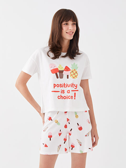 LCW Young Crew Neck Printed Short Sleeve Women's Short Pyjamas Set - S3BI06Z8-LRA