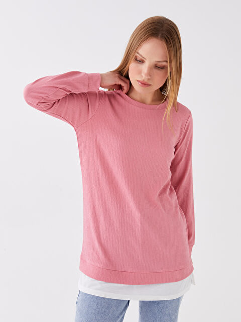 LCWAIKIKI Classic Crew Neck Plain Long Sleeve Women's Tunic - S3BK10Z8-GD3
