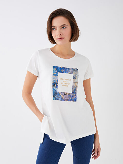 LCWAIKIKI Classic T-shirt à manches courtes imprimé à col rond pour femmes - S3BK56Z8-FEW