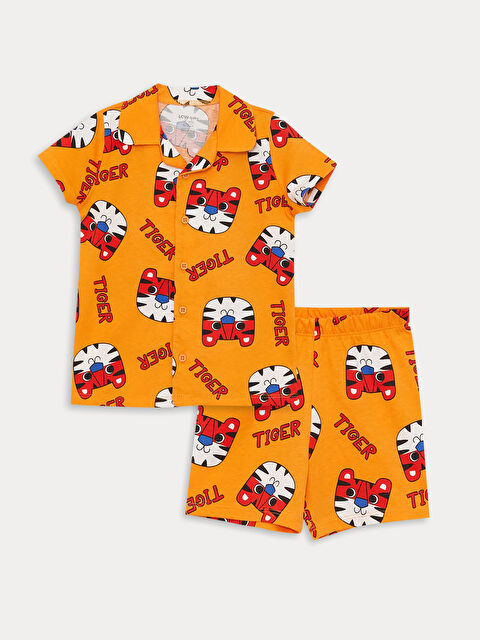 LCW baby Пижамный комплект для малышей мальчиков с отложным воротником, коротким рукавом и принтом - S3BL21Z1-LSP