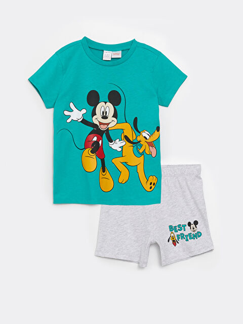 LCW baby Crew Neck Short Sleeve Mickey Mouse Printed Baby Boy Pajamas Set - S3BM75Z1-GWD