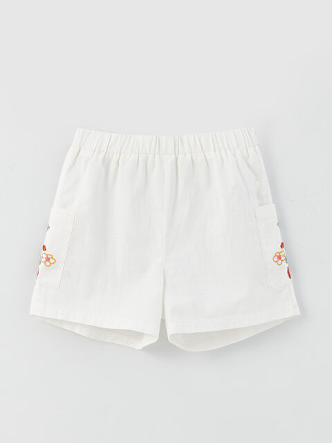 LCW Kids Elasticated Waist Embroidered Girls' Shorts - S3BN61Z4-FFB