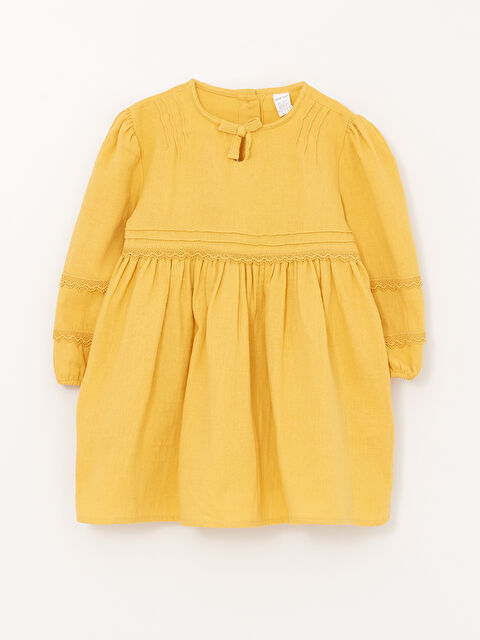 LCW baby Crew Neck Long Sleeve Embroidered Baby Girls' Dress - S3BR66Z1-LXL