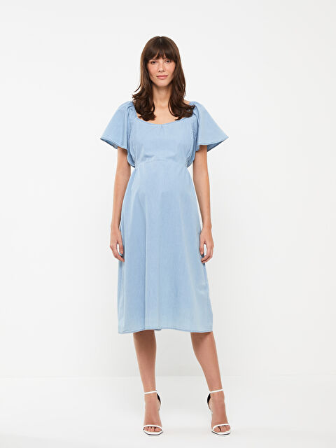 LCWAIKIKI Maternity U Yaka Düz Kısa Kollu Hamile Jean Elbise