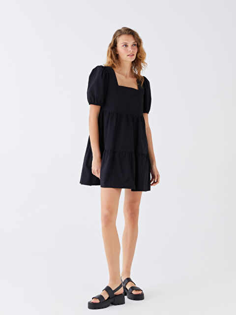 XSIDE Square Neck Straight Short Sleeve Poplin Women Dress - S3BS38Z8-CVL