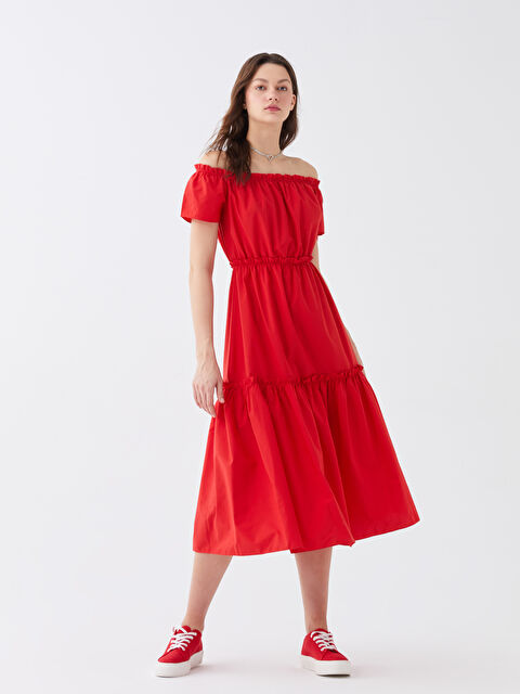 XSIDE Kayık Yaka Düz Kısa Kollu Kadın Elbise