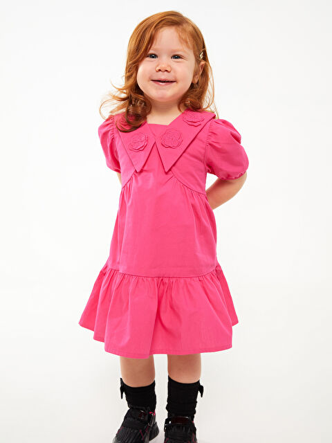LCW baby Shirt Collar Short Sleeve Embroidery Detailed Baby Girl Dress - S3BS57Z1-GZ6