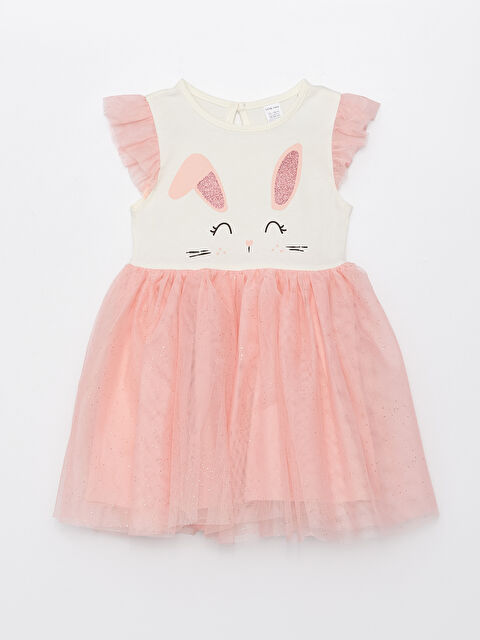 LCW baby Bisiklet Yaka Kısa Kollu Baskılı Kız Bebek Elbise - S3BU18Z1-FDW