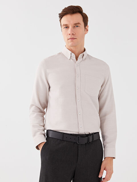 LCWAIKIKI Basic Regular Fit Long Sleeve Dobby Fabric Men's Shirt - S3BV19Z8-GWB