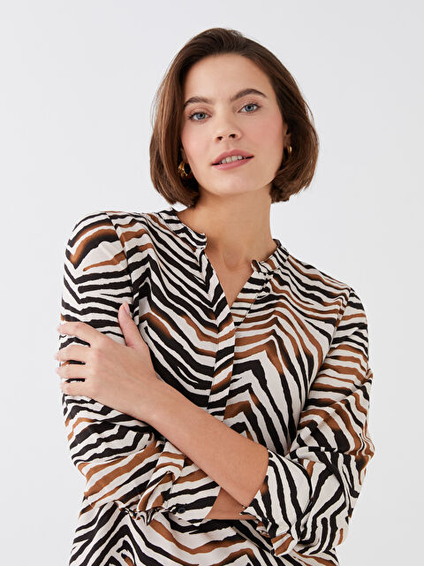 LCWAIKIKI Classic Блузка с вырезом с выемкой, узорчатая, с длинным рукавом для женщин - S3BV73Z8-LQB