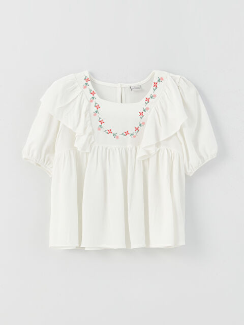 LCW Kids Crew Neck Printed Short Sleeve Girls Blouse