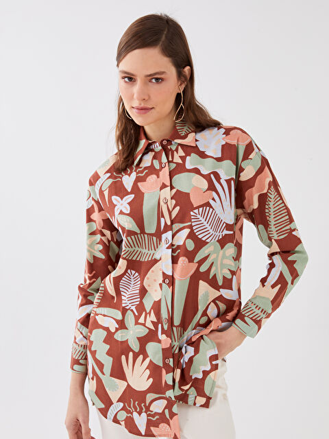 LCW Modest قميص تونيك بوبلين منقوش للسيدات - S3CC55Z8-LRA