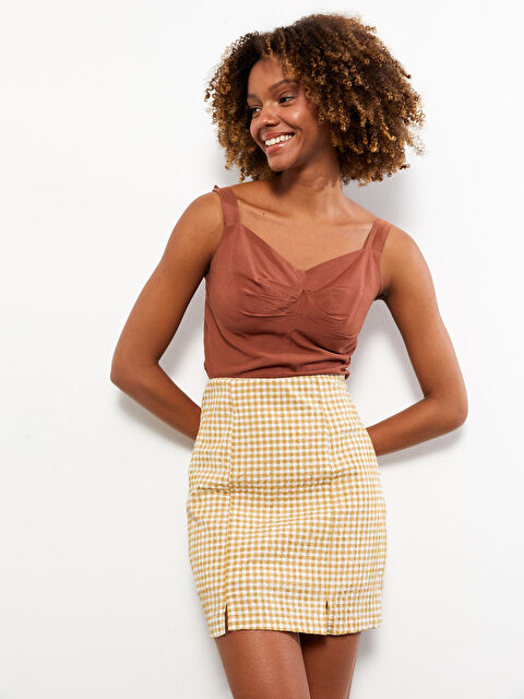 LCW ECO Beli Fermuarlı Yırtmaç Detaylı Ekose Kadın Etek - S3CD00Z8-LLL