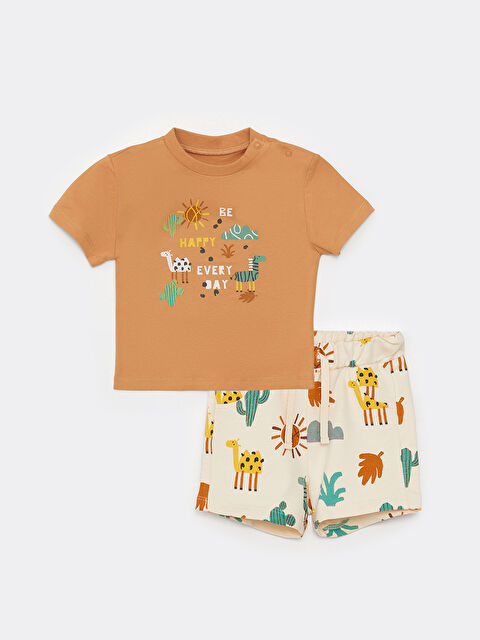 LCW baby Cycling Short Short Sleeve Printed Baby Boy T-Shirt and Shorts 2-Piece Set - S3CD13Z1-GHK