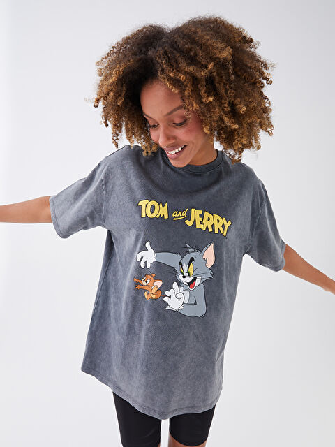 LCW Vision Crew Neck Tom and Jerry Printed Short Sleeve Women's T-Shirt - S3CD87Z8-DC4