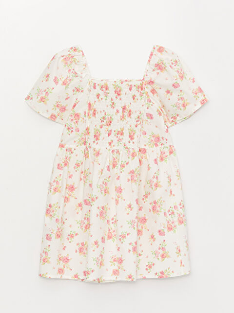 LCW Kids Square Neck Patterned Short Sleeve Girls' Dress - S3CE73Z4-LRA