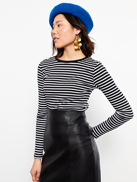 LCW Vision T-shirt à manches longues rayé à col rond pour femmes - S3CE75Z8-LEG