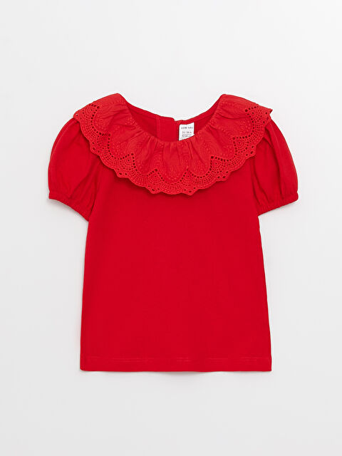 LCW baby Crew Neck Short Sleeve Embroidery Detailed Baby Girl T-Shirt - S3CE81Z1-HC3