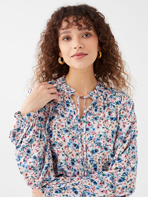 LCWAIKIKI Classic Tie Neck Patterned Long Sleeve Women's Blouse - S3CF27Z8-LT4