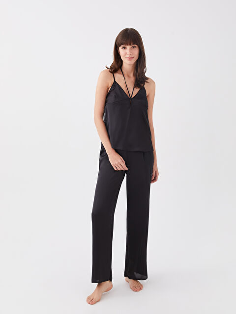 LCW DREAM V-Neck Plain Strappy Satin Women's Pyjama Set - S3CF35Z8-CVL