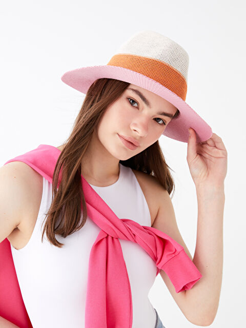 LCW ACCESSORIES Color Block Women's Straw Fedora Hat - S3CF84Z8-SY3