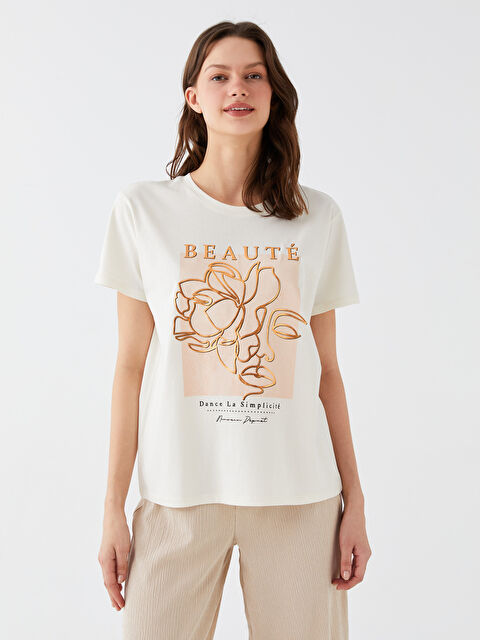 LCW Vision Crew Neck Printed Short Sleeve Women's T-Shirt - S3CI22Z8-KXP