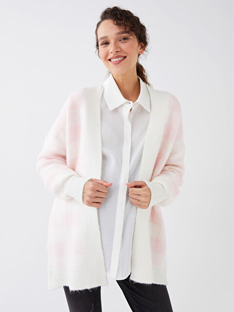 LCWAIKIKI Maternity Şal Yaka Ekose Uzun Kollu Oversize Hamile Triko Hırka - S3CI61Z8-LNQ